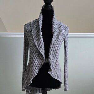Apt. 9 Waterfall Open Cardigan Sweater Marled Grey & White Silver Metallic Small